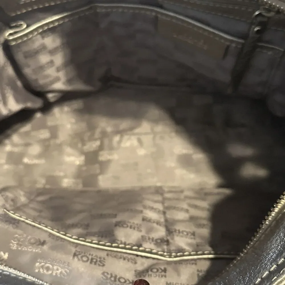 Michael Kors Large Metallic Silver Leather Shoulder Bag